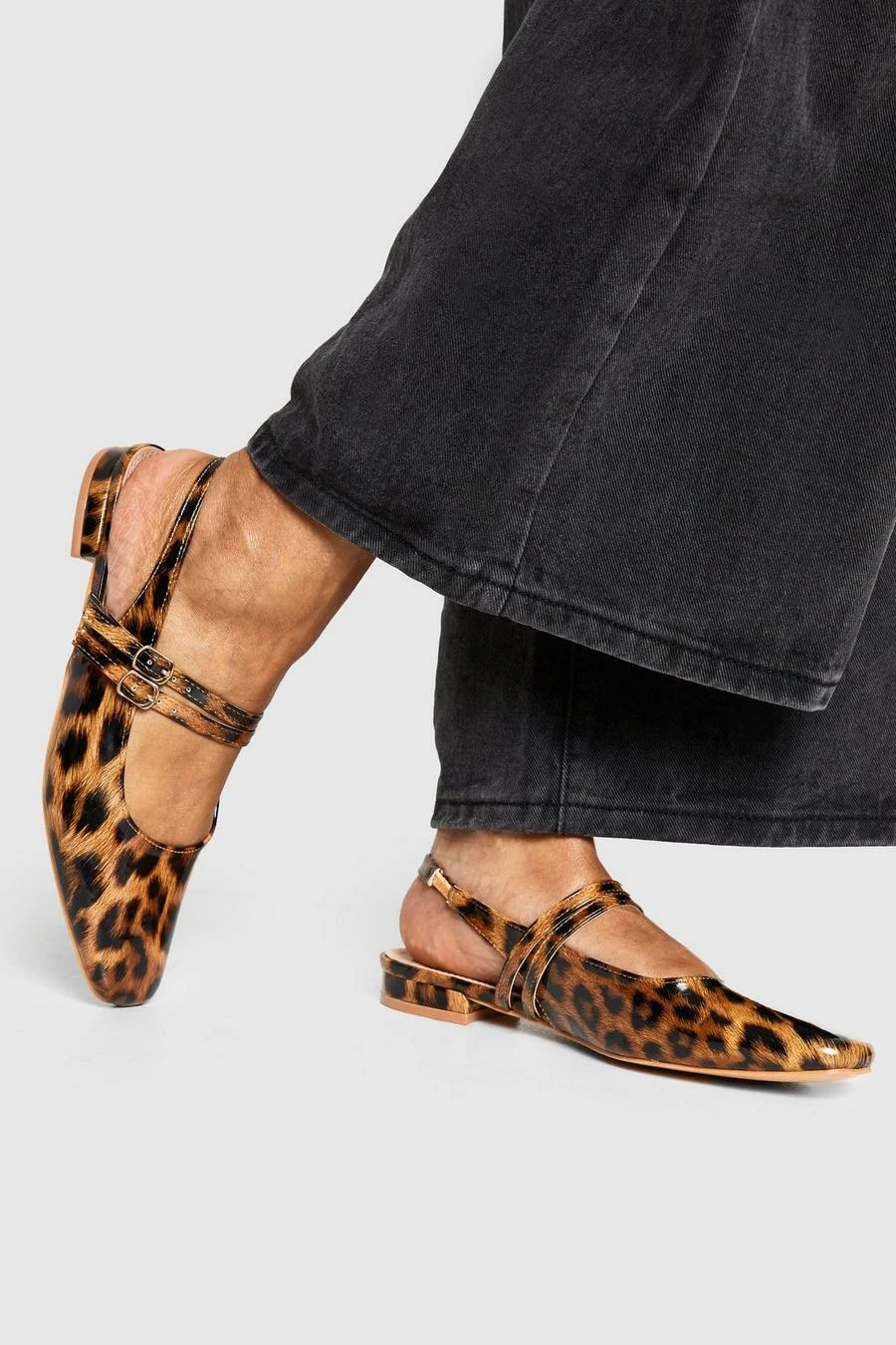 BOOHOO Wide Fit Leopard Patent Double Strap Mary Jane Ballets 1 BOOHOO Wide Fit Leopard Patent Double Strap Mary Jane Ballets