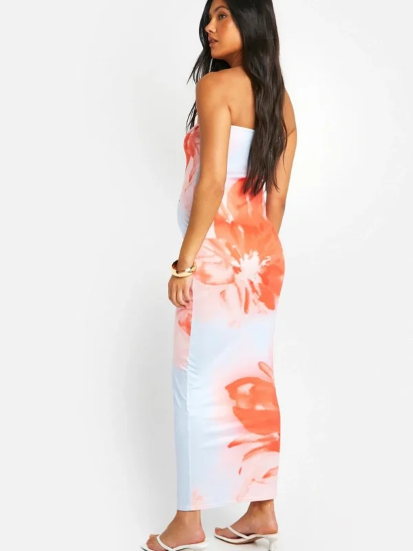 Outlet -BamBam Fashion Shop female light2520blue maternity floral print super soft bandeau maxi dress 1