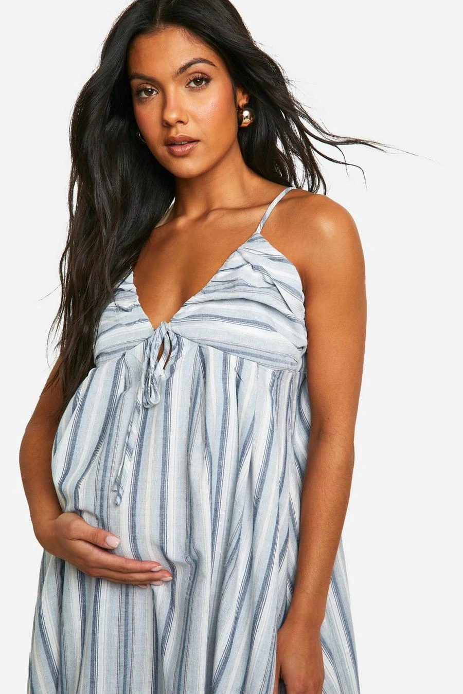 BOOHOO Maternity Linen Look Striped Strappy Maxi Dress 4 BOOHOO Maternity Linen Look Striped Strappy Maxi Dress - Image 4