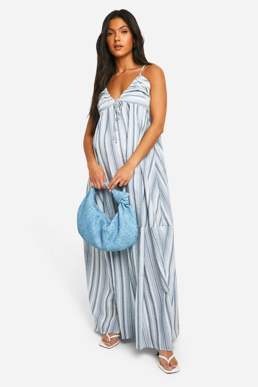 BOOHOO Maternity Linen Look Striped Strappy Maxi Dress 1 BOOHOO Maternity Linen Look Striped Strappy Maxi Dress