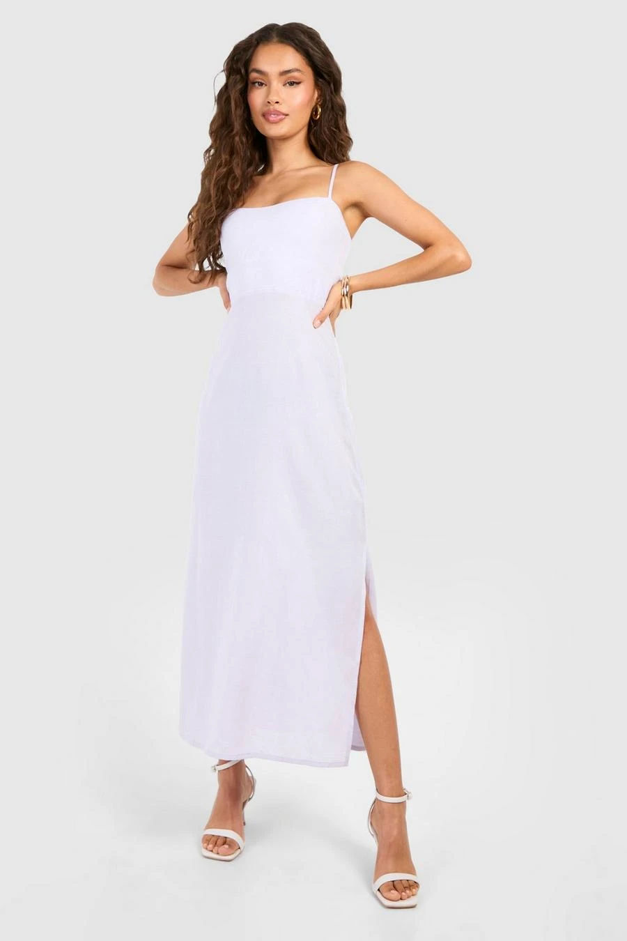 BOOHOO Linen Look Strap Detail Maxi Dress 1 BOOHOO Linen Look Strap Detail Maxi Dress
