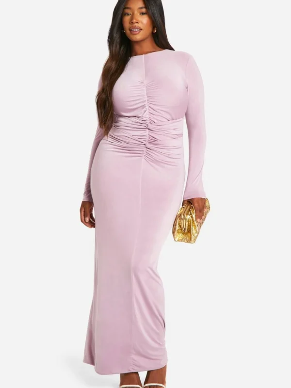 Outlet 6 Outlet -BamBam Fashion Shop female mauve plus double slinky ruched maxi dress 2