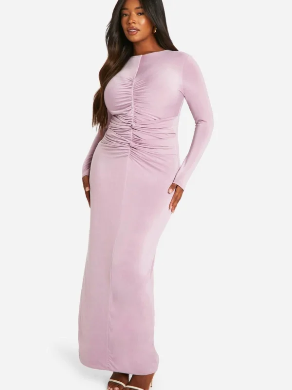 Outlet 4 Outlet -BamBam Fashion Shop female mauve plus double slinky ruched maxi dress
