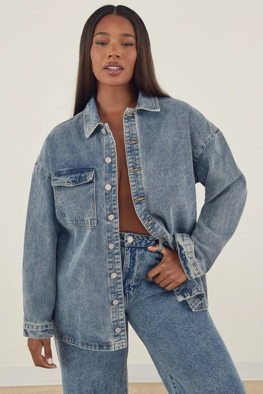 BOOHOO Plus Pocket Denim Shirt 1 BOOHOO Plus Pocket Denim Shirt