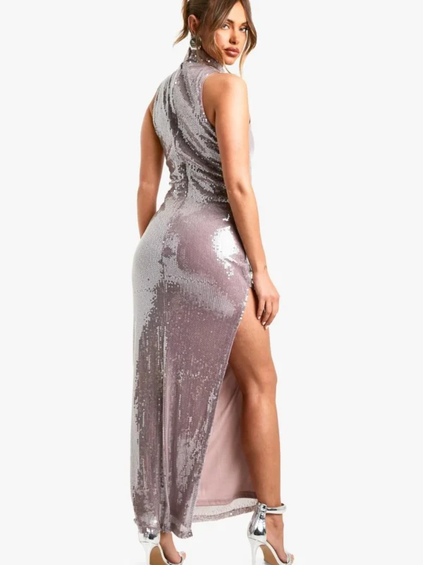 Outlet 2 Outlet -BamBam Fashion Shop female mocha high neck sequin column maxi dress 1