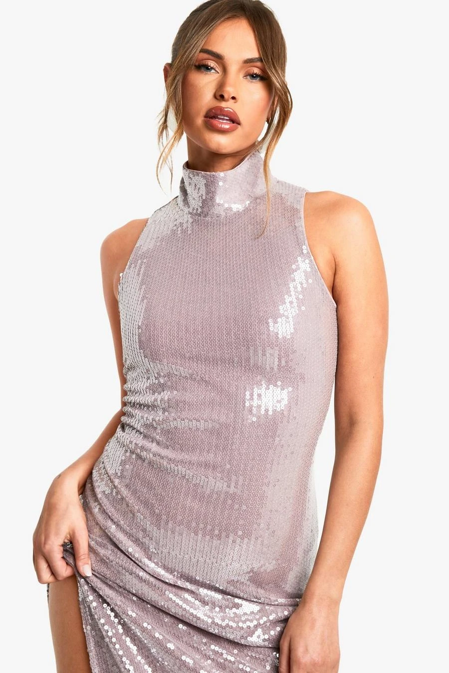 BOOHOO High Neck Sequin Column Maxi Dress 4 BOOHOO High Neck Sequin Column Maxi Dress - Image 4