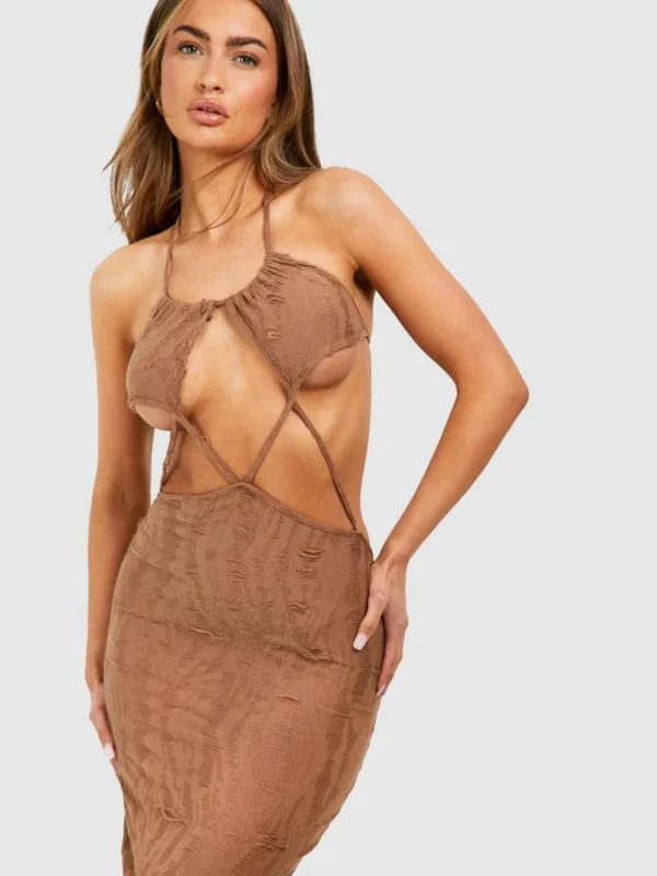 Outlet 9 Outlet -BamBam Fashion Shop female mocha ladder knit cut out maxi dress 2