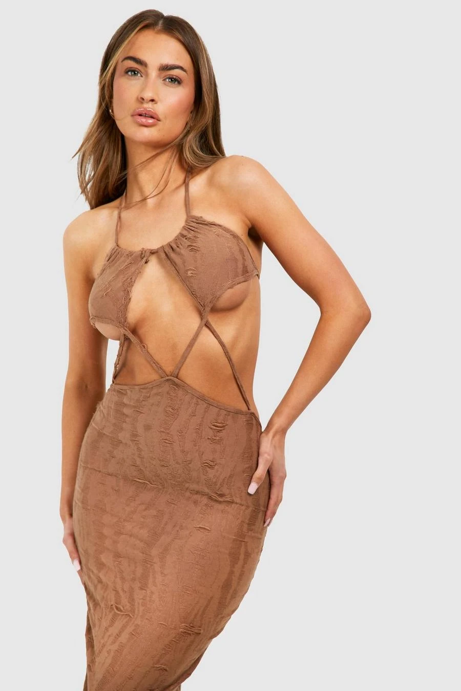 BOOHOO Ladder Knit Cut Out Maxi Dress 3 BOOHOO Ladder Knit Cut Out Maxi Dress - Image 3