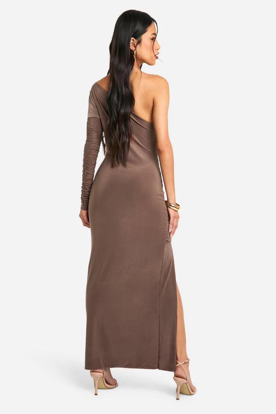 BOOHOO One Shoulder Slinky Ruched Maxi Dress 2 BOOHOO One Shoulder Slinky Ruched Maxi Dress - Image 2