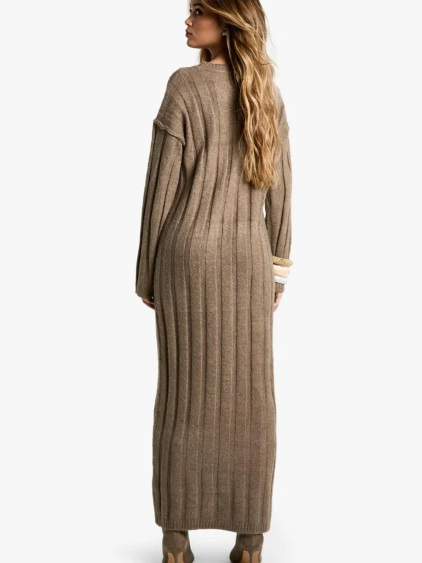 Outlet -BamBam Fashion Shop female mocha wide soft rib knitted maxi dress 1