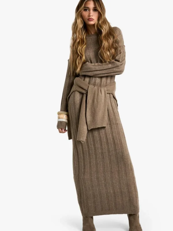 Outlet -BamBam Fashion Shop female mocha wide soft rib knitted maxi dress 2