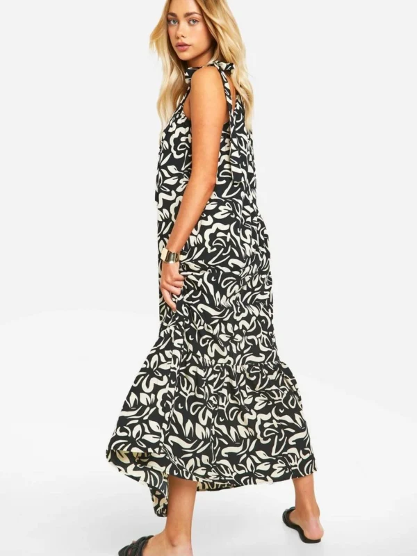 BamBam Fashion Shop -BamBam Fashion Shop female mono mono print tier hem maxi dress 1