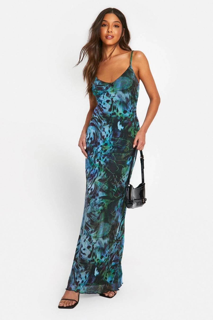 BOOHOO Blur Print Mesh Cami Maxi Dress 1 BOOHOO Blur Print Mesh Cami Maxi Dress