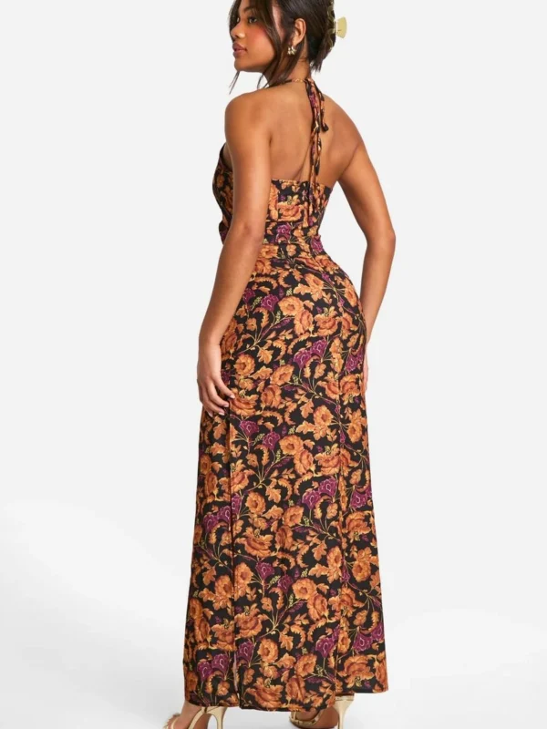 BamBam Fashion Shop -BamBam Fashion Shop female multi floral strappy cut out maxi dress 1