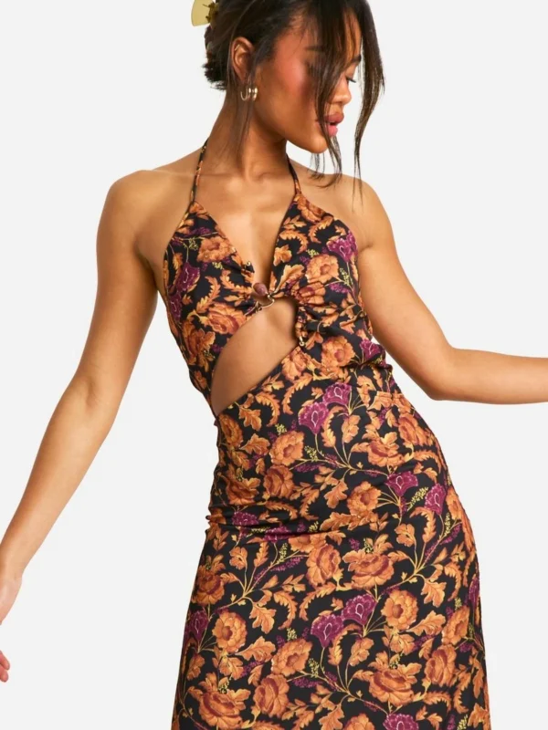 BamBam Fashion Shop -BamBam Fashion Shop female multi floral strappy cut out maxi dress 2