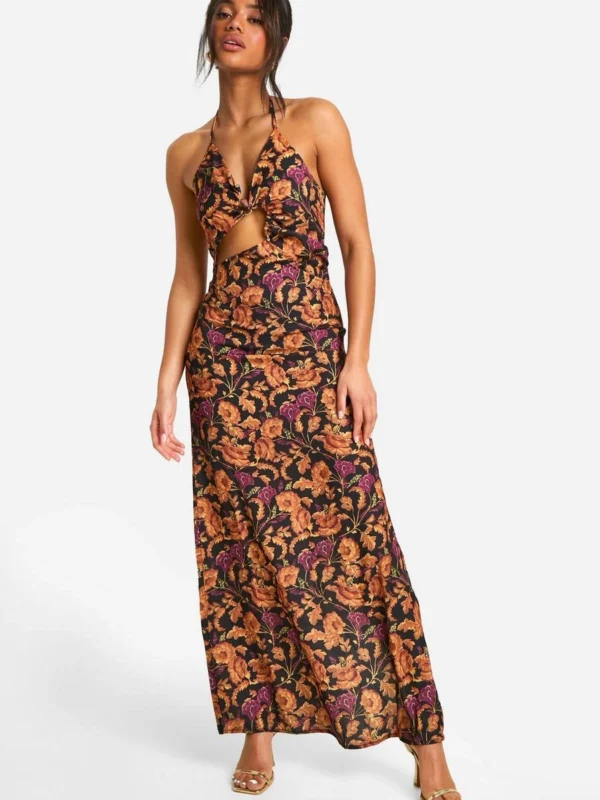 BamBam Fashion Shop -BamBam Fashion Shop female multi floral strappy cut out maxi dress