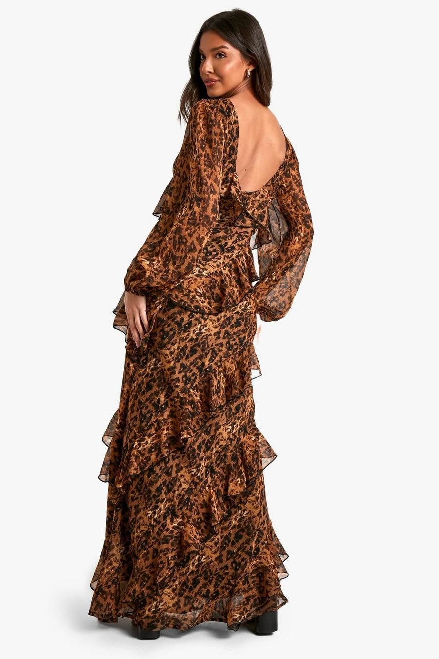 BOOHOO Leopard Ruffle Chiffon Maxi Dress 2 BOOHOO Leopard Ruffle Chiffon Maxi Dress - Image 2
