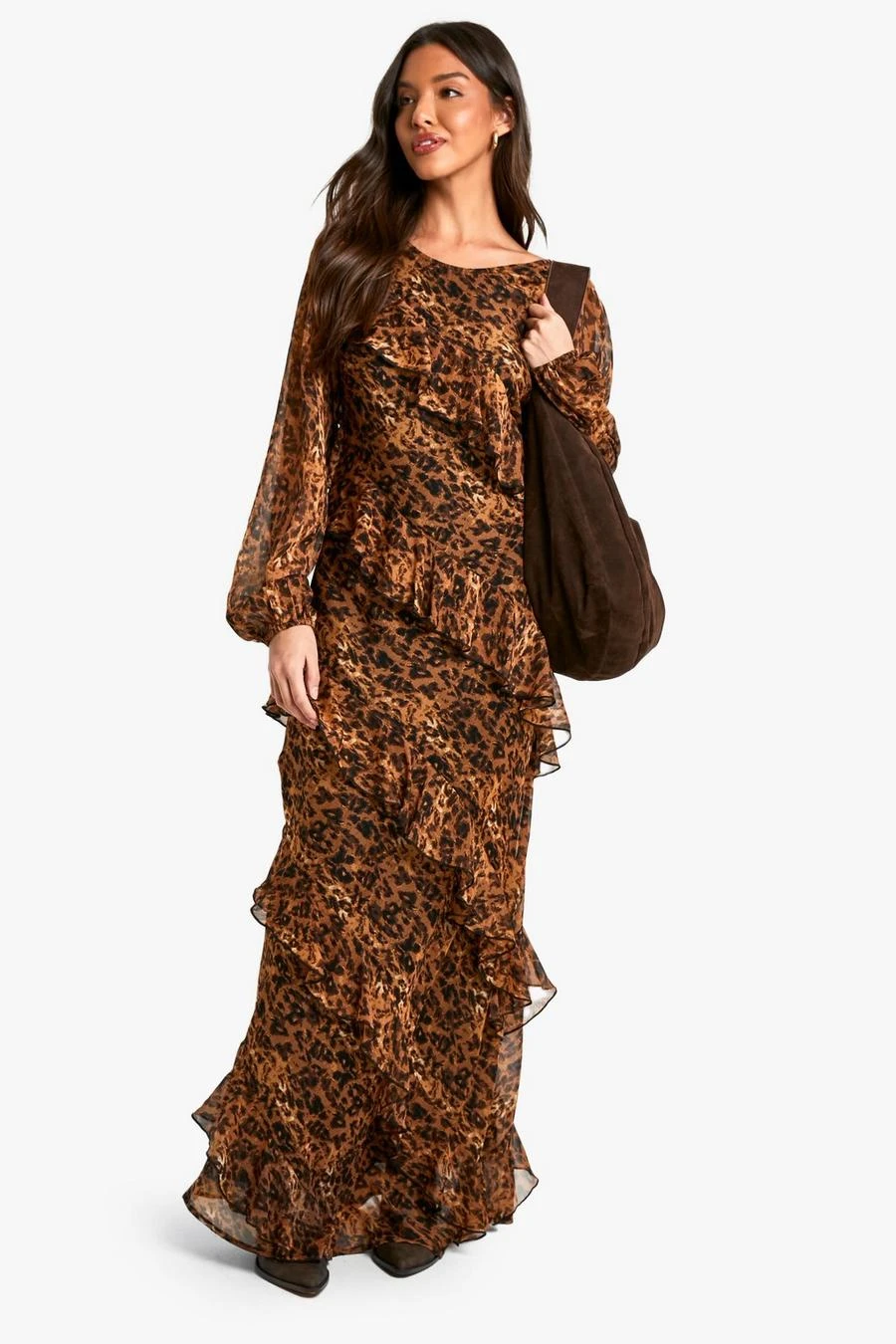 BOOHOO Leopard Ruffle Chiffon Maxi Dress 3 BOOHOO Leopard Ruffle Chiffon Maxi Dress - Image 3
