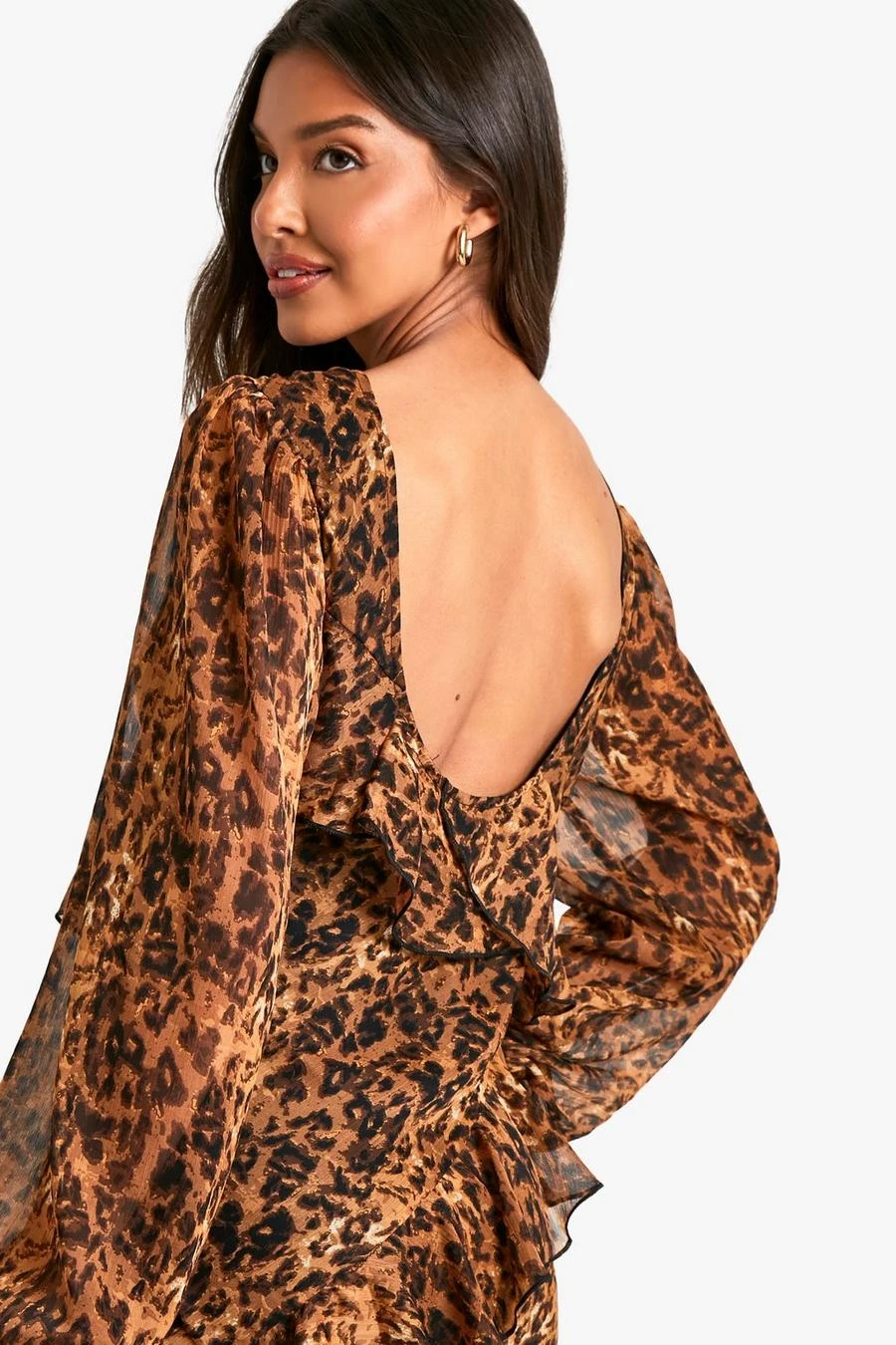 BOOHOO Leopard Ruffle Chiffon Maxi Dress 4 BOOHOO Leopard Ruffle Chiffon Maxi Dress - Image 4