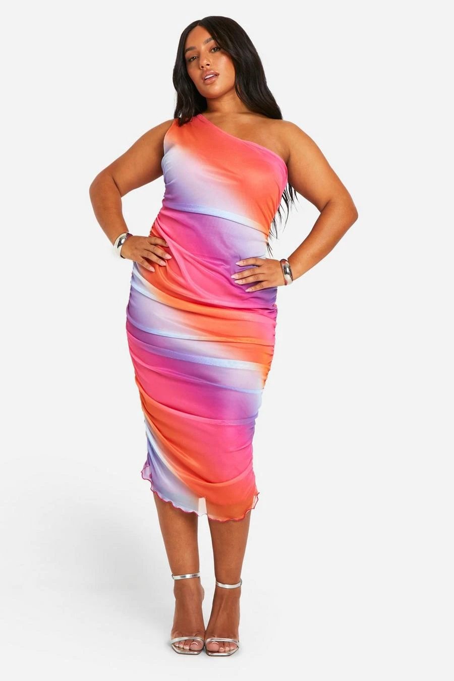 BOOHOO Plus Mesh One Shoulder Ombre Midaxi Dress 3 BOOHOO Plus Mesh One Shoulder Ombre Midaxi Dress - Image 3