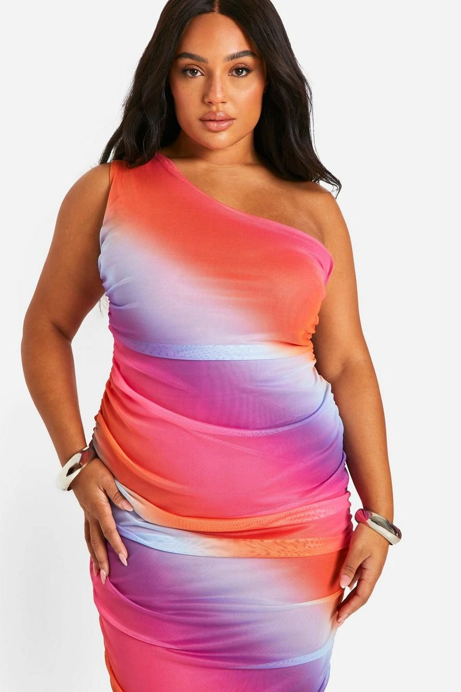 BOOHOO Plus Mesh One Shoulder Ombre Midaxi Dress 4 BOOHOO Plus Mesh One Shoulder Ombre Midaxi Dress - Image 4