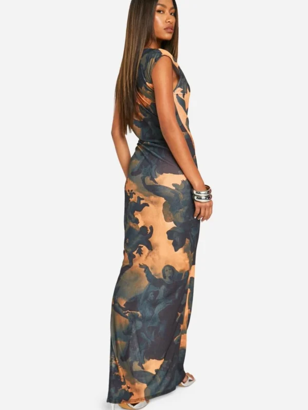 Outlet 8 Outlet -BamBam Fashion Shop female multi printed sheer slash neck cap sleeve maxi dress 1