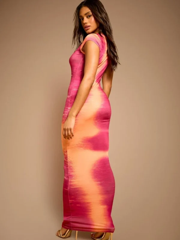 BamBam Fashion Shop -BamBam Fashion Shop female multi printed slinky cap sleeve maxi dress 1