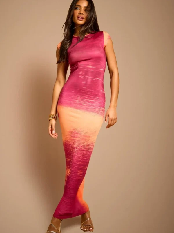 BamBam Fashion Shop -BamBam Fashion Shop female multi printed slinky cap sleeve maxi dress 2