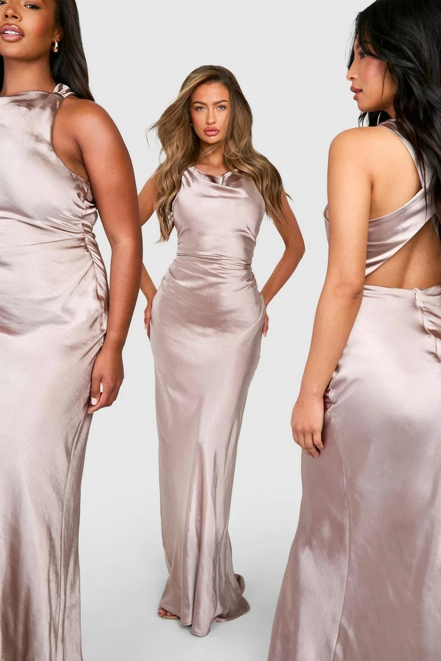 BOOHOO Bridesmaid Satin High Neck Maxi Dress 1 BOOHOO Bridesmaid Satin High Neck Maxi Dress