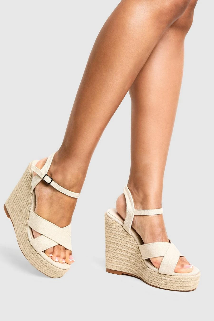 BOOHOO Crossover Linen 2 Part Wedges 1 BOOHOO Crossover Linen 2 Part Wedges