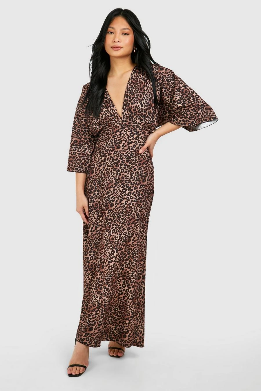 BOOHOO Petite Leopard Bias Cut Batwing Maxi Dress 1 BOOHOO Petite Leopard Bias Cut Batwing Maxi Dress