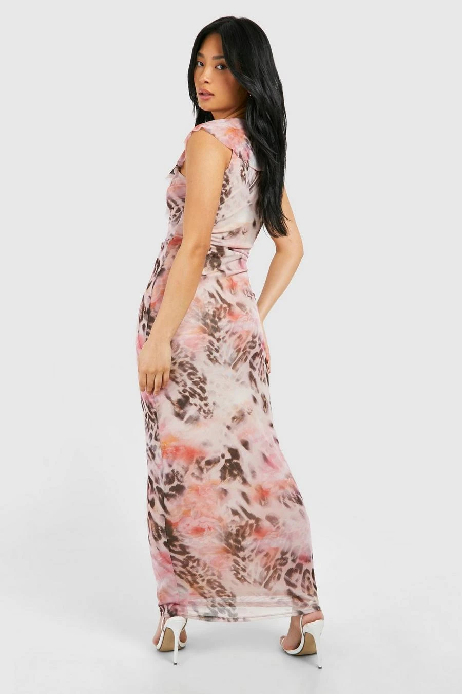 BOOHOO Petite Leopard Floral Mesh Ruffle Maxi Dress 2 BOOHOO Petite Leopard Floral Mesh Ruffle Maxi Dress - Image 2