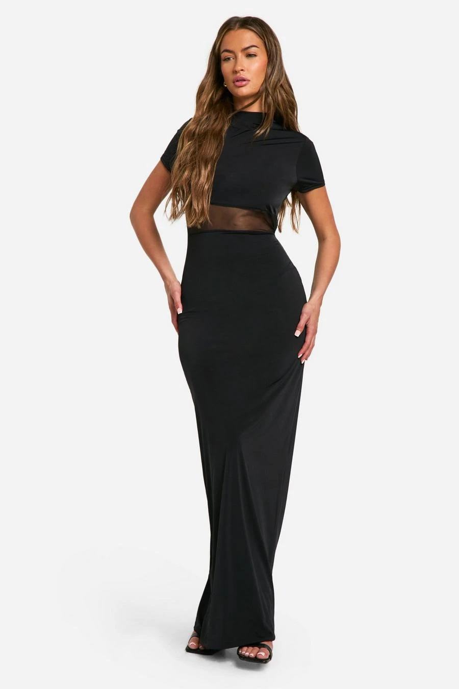 BOOHOO Mesh Detail High Neck Maxi Dress 3 BOOHOO Mesh Detail High Neck Maxi Dress - Image 3