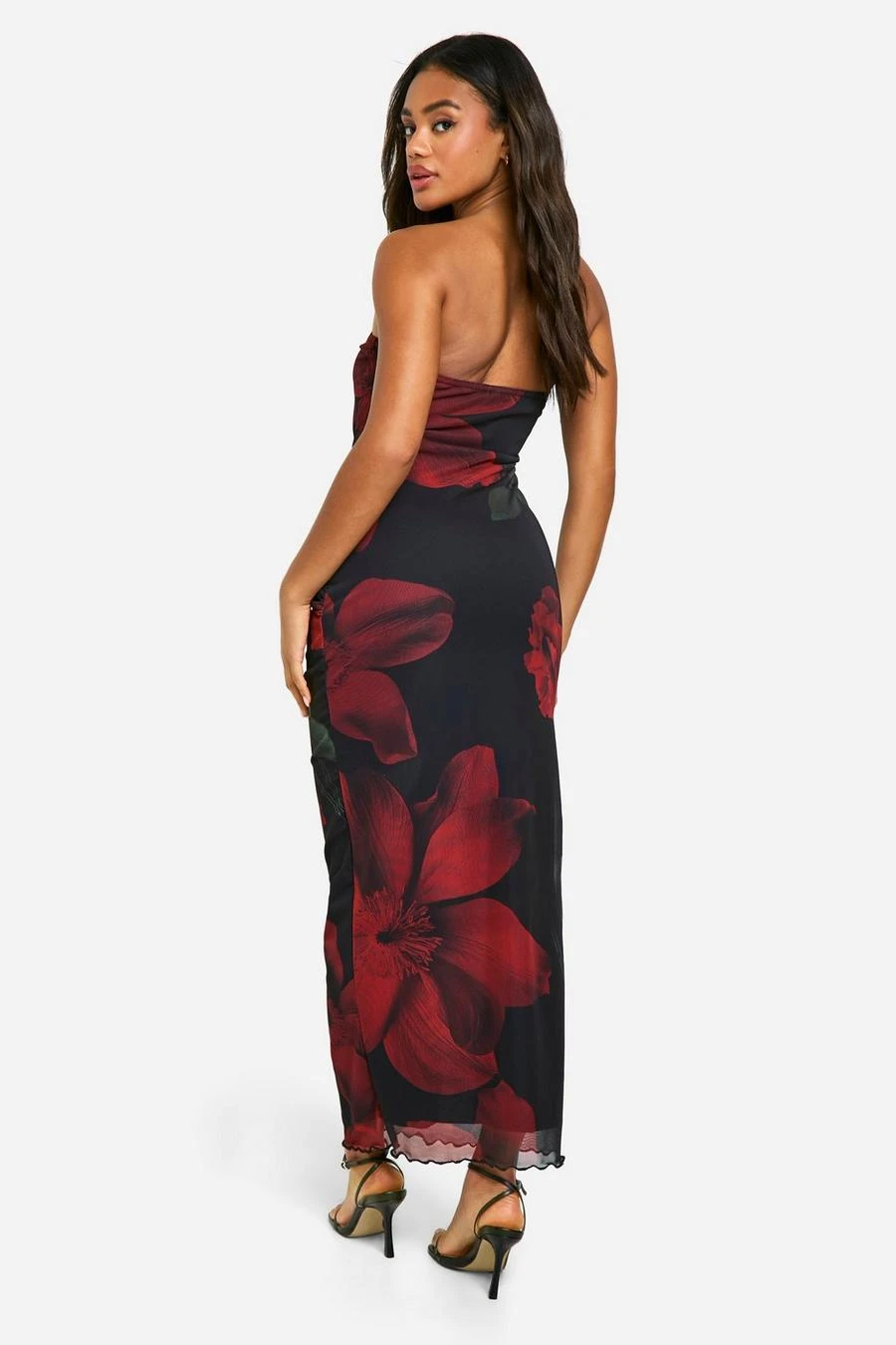 BOOHOO Mesh Flower Print Bandeau Maxi Dress 2 BOOHOO Mesh Flower Print Bandeau Maxi Dress - Image 2