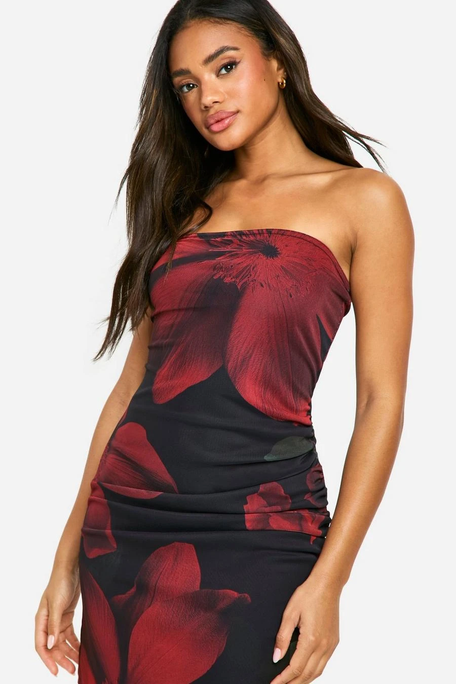 BOOHOO Mesh Flower Print Bandeau Maxi Dress 4 BOOHOO Mesh Flower Print Bandeau Maxi Dress - Image 4