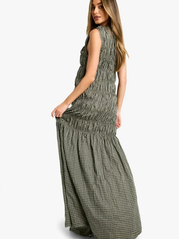 Outlet 2 Outlet -BamBam Fashion Shop female navy maternity check shirred maxi dress 1 1