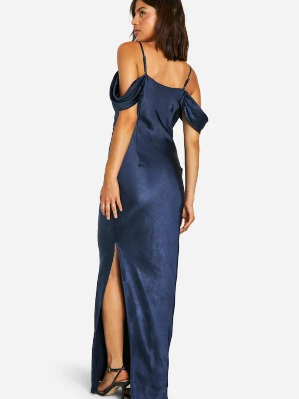 Outlet -BamBam Fashion Shop female navy satin cold shoulder maxi dress 1