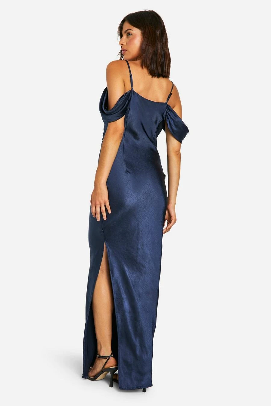 BOOHOO Satin Cold Shoulder Maxi Dress 2 BOOHOO Satin Cold Shoulder Maxi Dress - Image 2