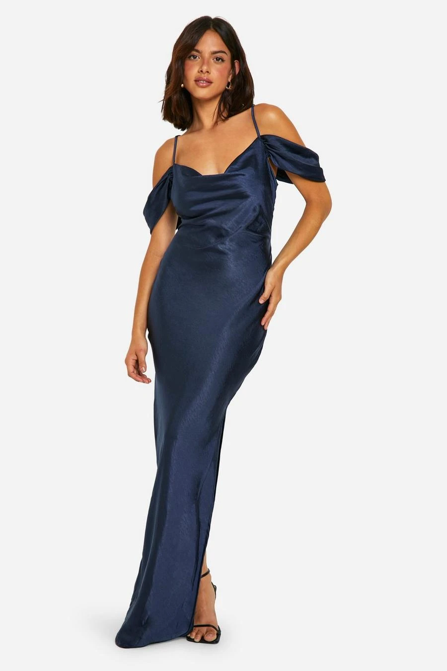 BOOHOO Satin Cold Shoulder Maxi Dress 3 BOOHOO Satin Cold Shoulder Maxi Dress - Image 3