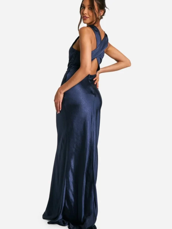 Outlet 8 Outlet -BamBam Fashion Shop female navy satin high neck maxi dress 1
