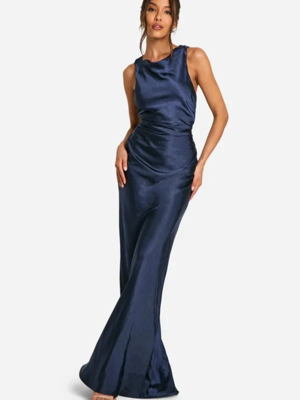 Outlet 9 Outlet -BamBam Fashion Shop female navy satin high neck maxi dress 2