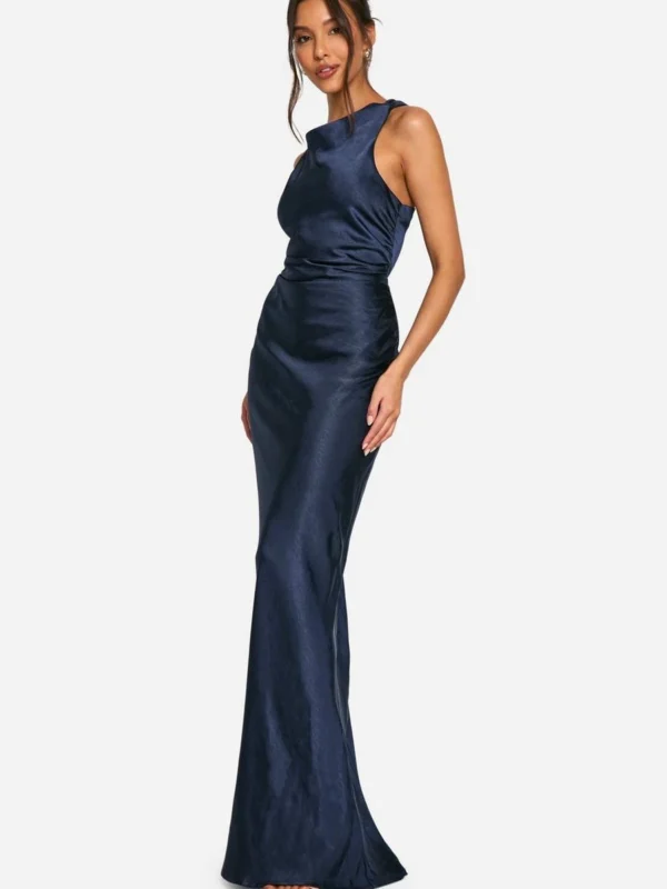 Outlet 7 Outlet -BamBam Fashion Shop female navy satin high neck maxi dress