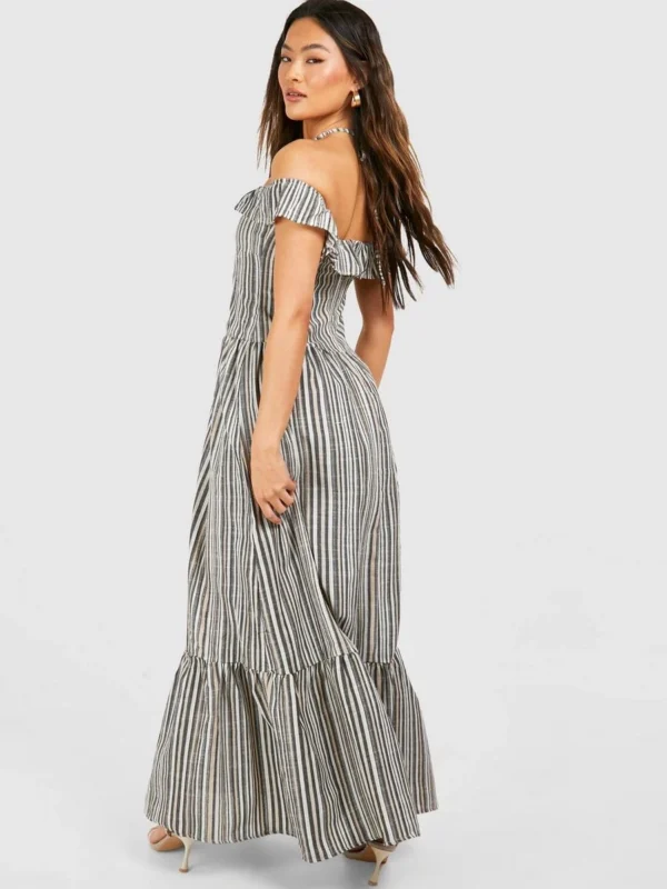 Outlet -BamBam Fashion Shop female navy stripe halterneck tiered maxi dress 1