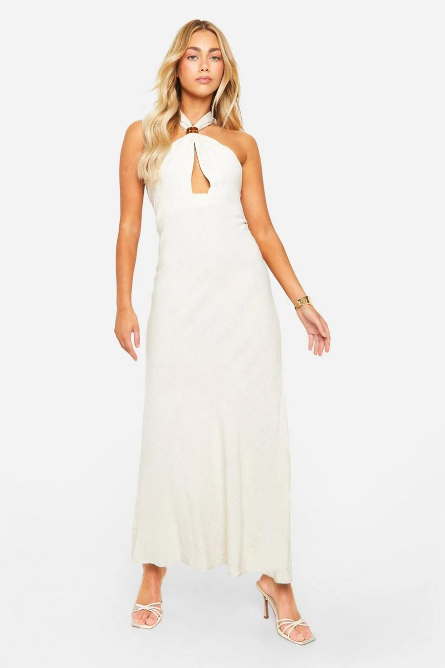 BOOHOO Linen Look Halterneck Maxi Dress 1 BOOHOO Linen Look Halterneck Maxi Dress