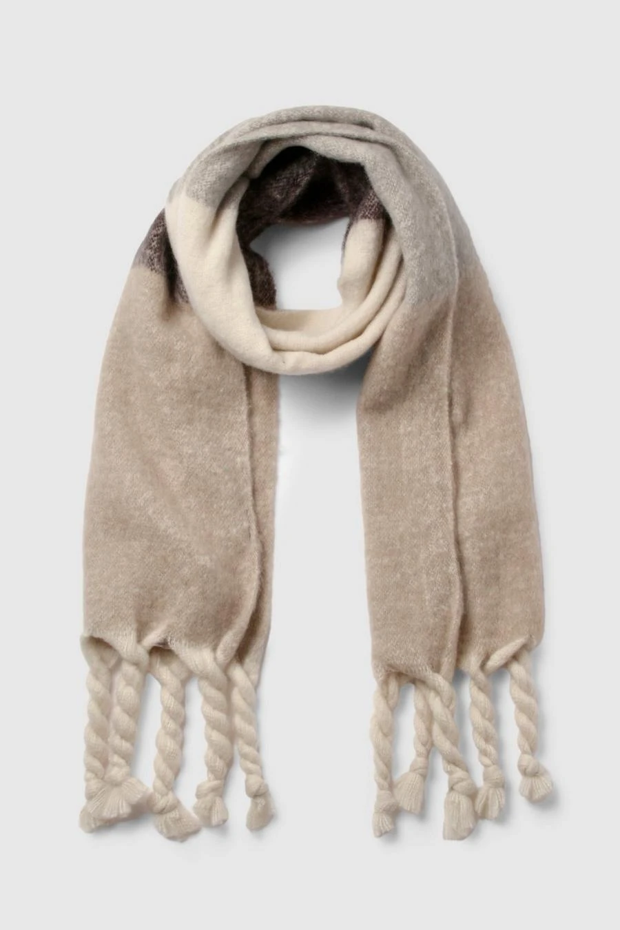 BOOHOO Striped Tonal Tassel Scarf 2 BOOHOO Striped Tonal Tassel Scarf - Image 2