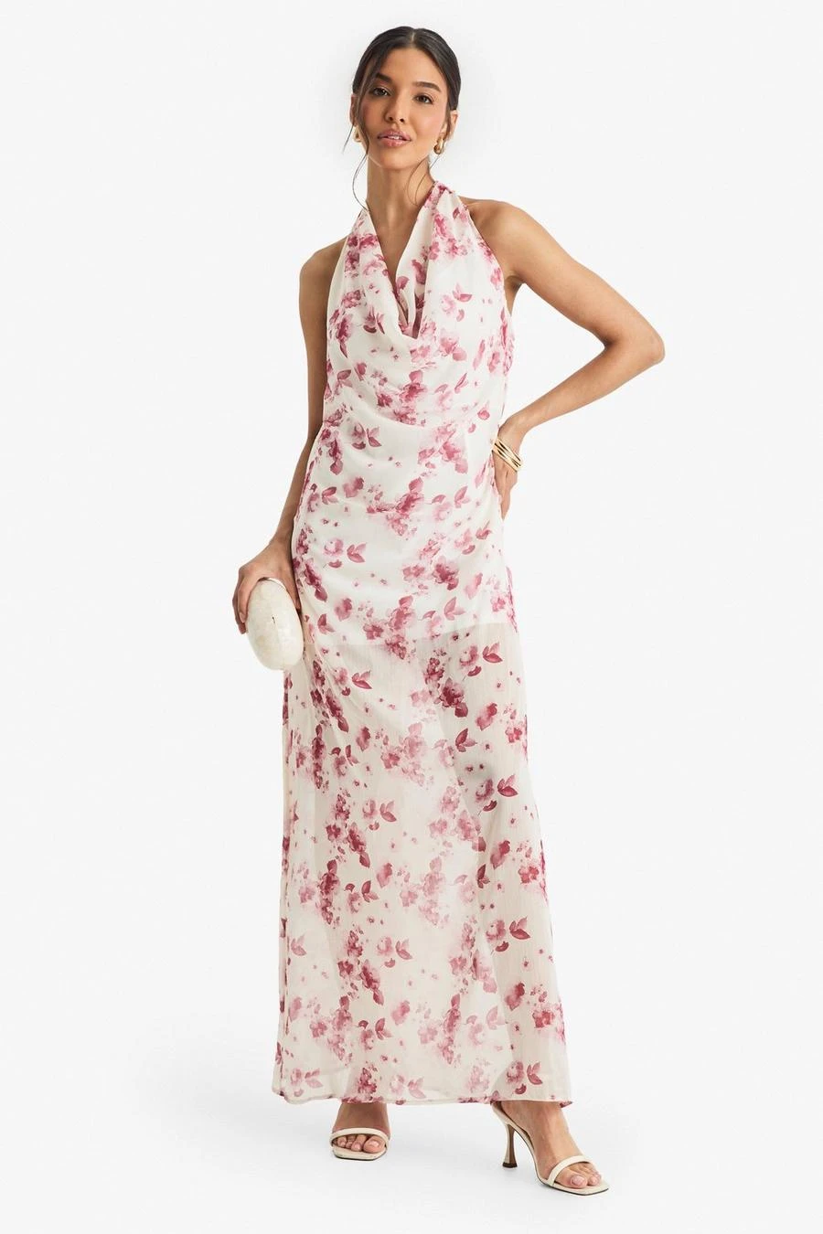 BOOHOO Crinkle Chiffon Cowl Neck Maxi Dress 1 BOOHOO Crinkle Chiffon Cowl Neck Maxi Dress