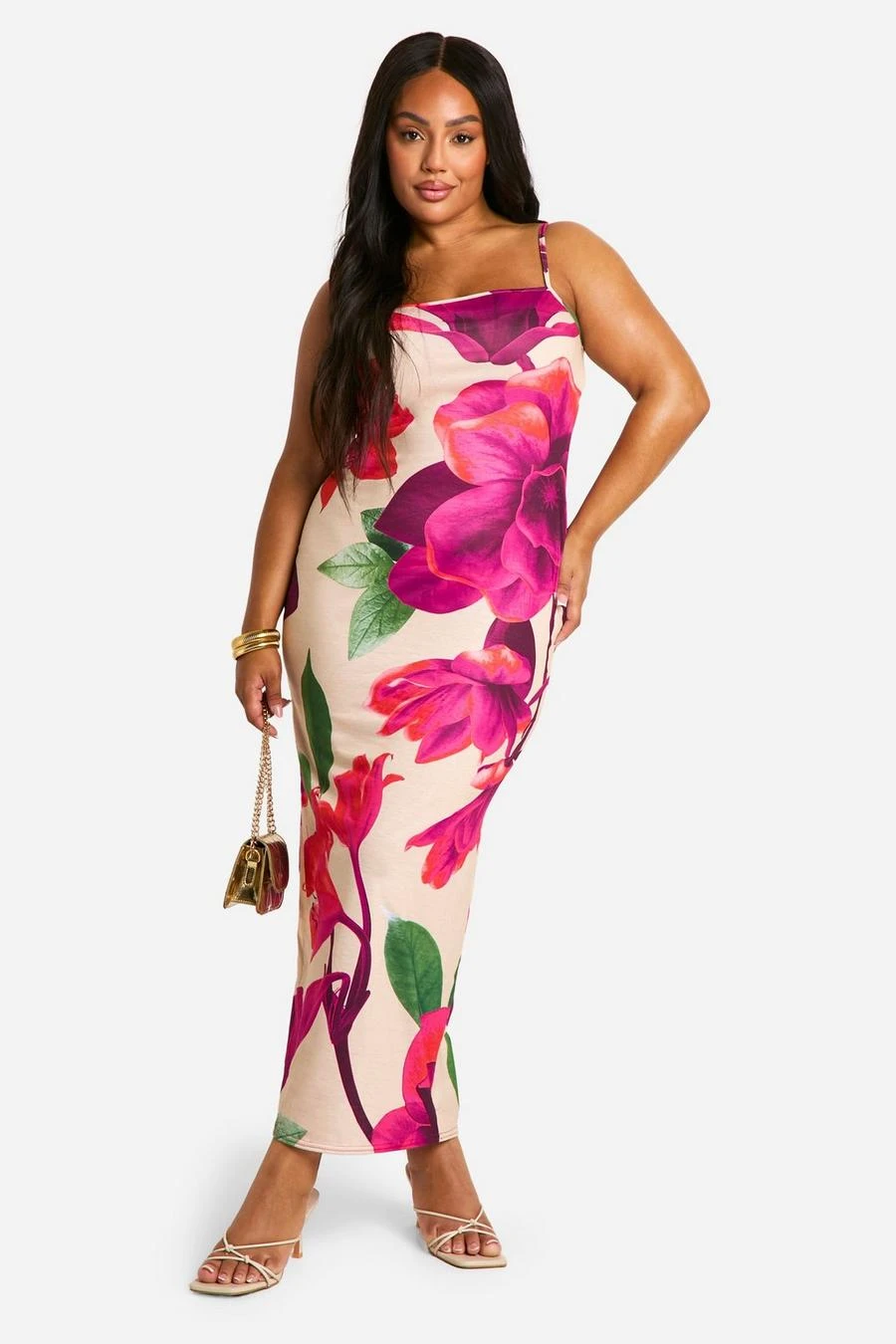 BOOHOO Plus Floral Print Strappy Maxi Dress 1 BOOHOO Plus Floral Print Strappy Maxi Dress