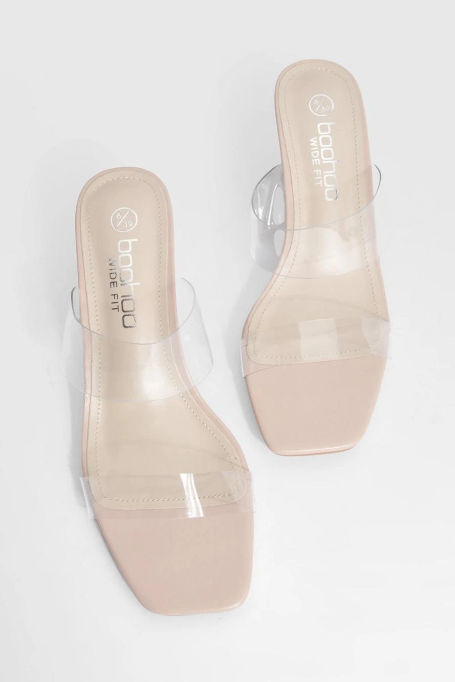 BOOHOO Wide Fit Clear Double Strap Low Block Heeled Mules 4 BOOHOO Wide Fit Clear Double Strap Low Block Heeled Mules - Image 4