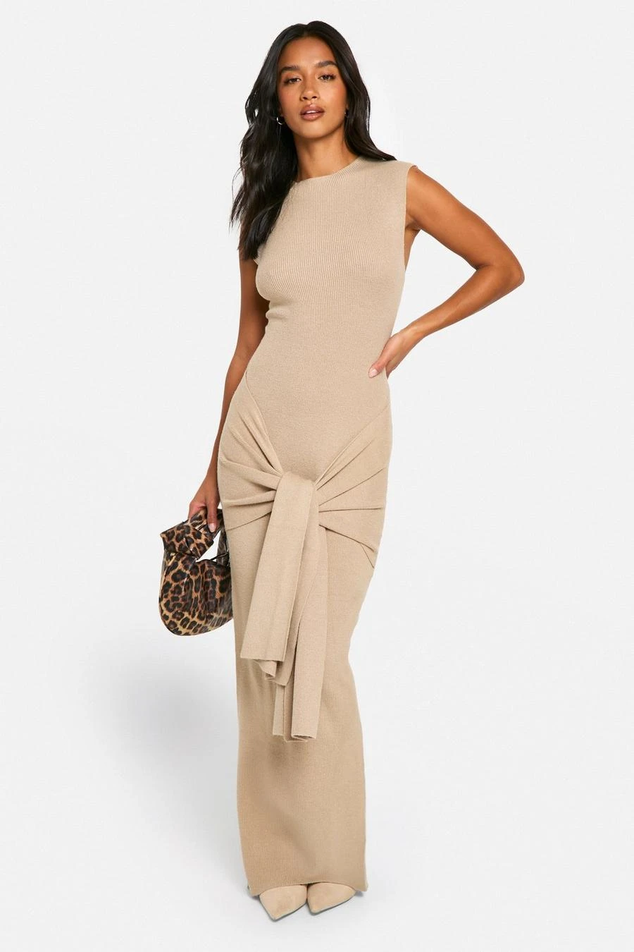 BOOHOO Petite Premium Rib Knit Tie Waist Detail Maxi Dress 3 BOOHOO Petite Premium Rib Knit Tie Waist Detail Maxi Dress - Image 3
