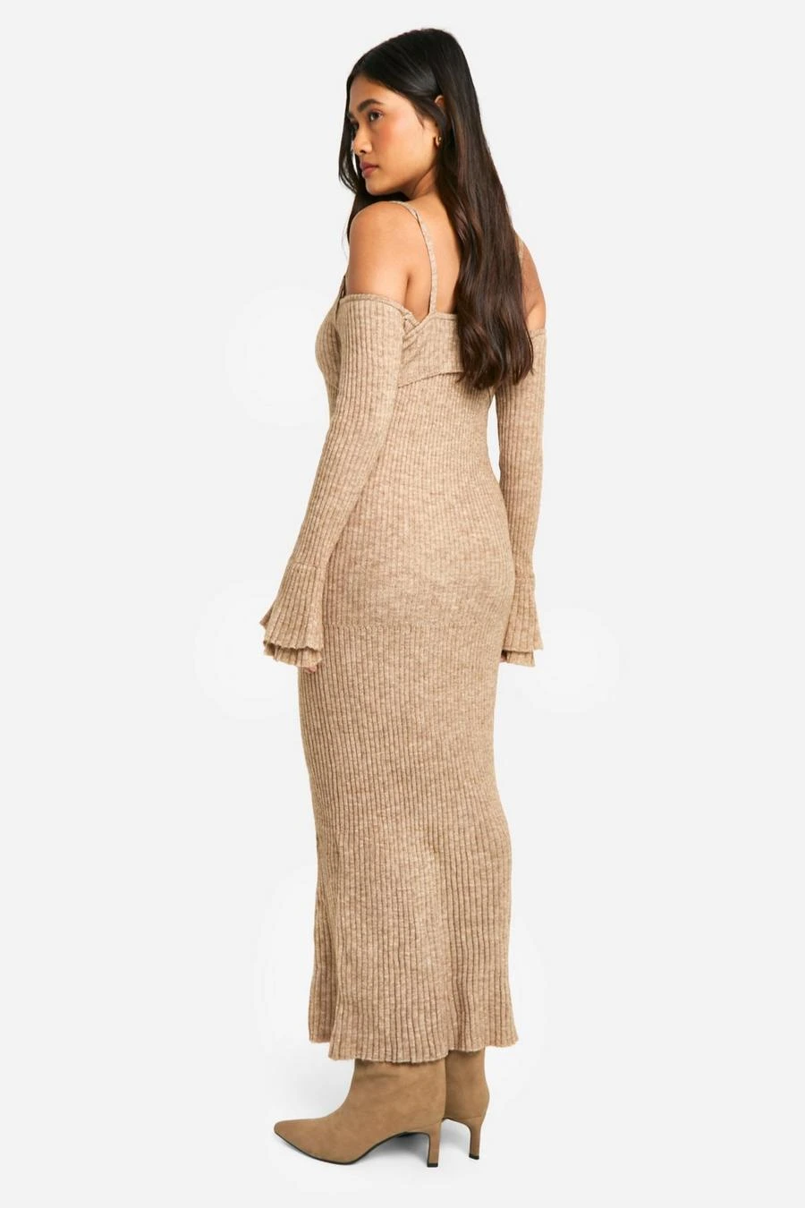 BOOHOO Rib Knit Bardot Halterneck Maxi Dress 2 BOOHOO Rib Knit Bardot Halterneck Maxi Dress - Image 2